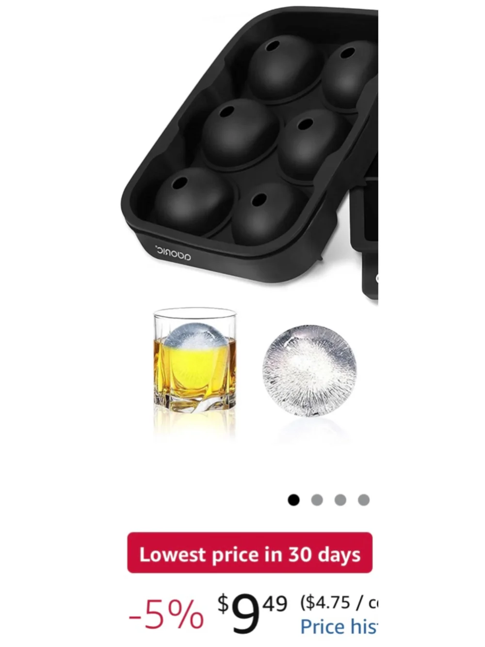 Adoric Black Silicone Sphere Ice Cube Tray